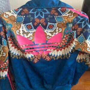 Adidas blue jacket with pink